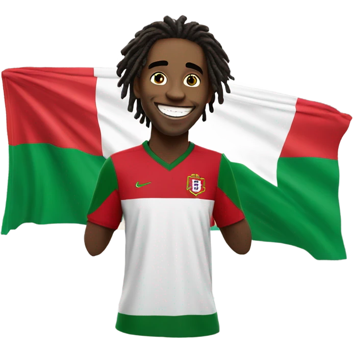  Young black man- short dread locks-  no facial hair laughing Portugal jersey lean crazy smile  emoji