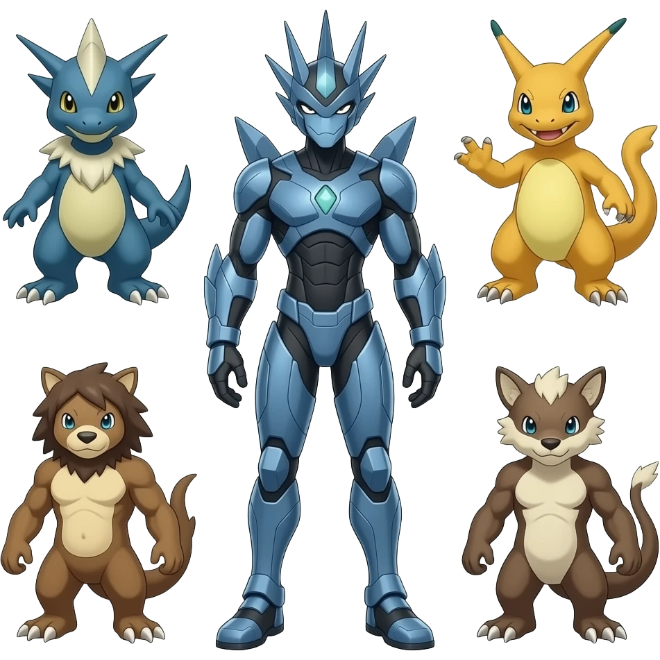 Heliolisk-Sergal-Cyclizar-Guilmon-Protogen-Wickerbeast-grem2-Genesect-Pokémon, full body emoji