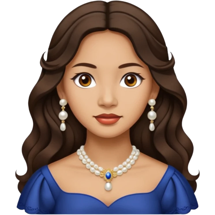Tan Filipino woman with dark brown eyes and long dark wavy hair parted in the middle wearing a traditional filipiniana and white pearl stud earrings and no other jewelry emoji