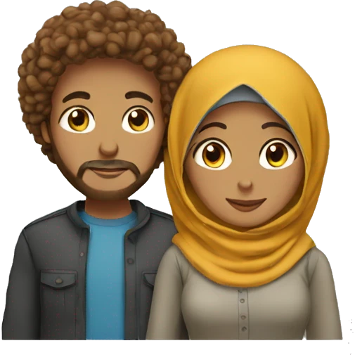 Woman wear hijab with her husband curly hairs emoji