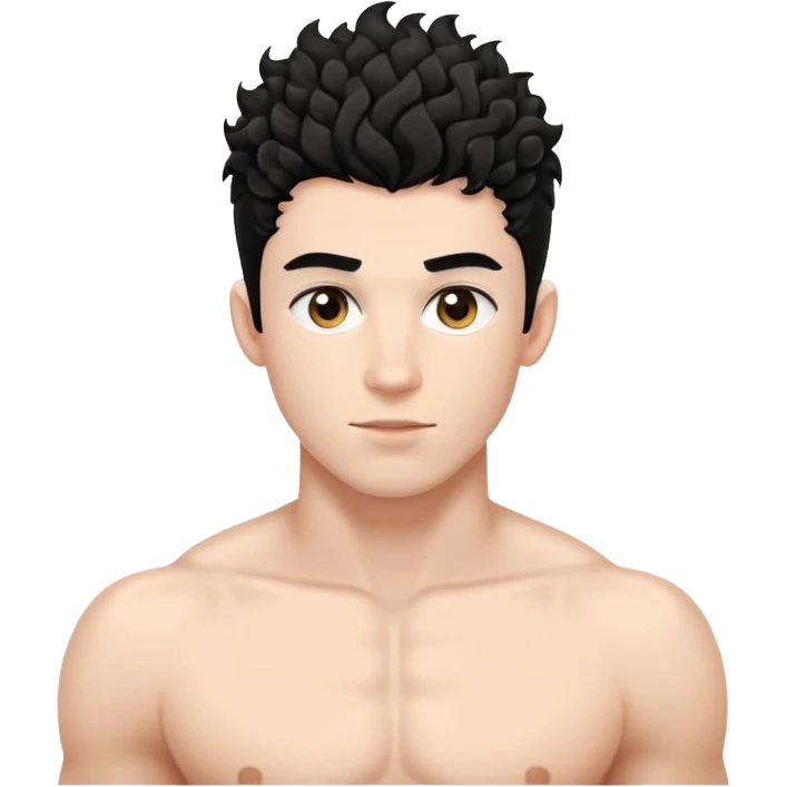 shirtless male athlete with white skin and moderately curly black hair on top with shaved sides emoji
