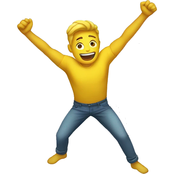  Man with yellow skin and legs raising both arms in the air emoji
