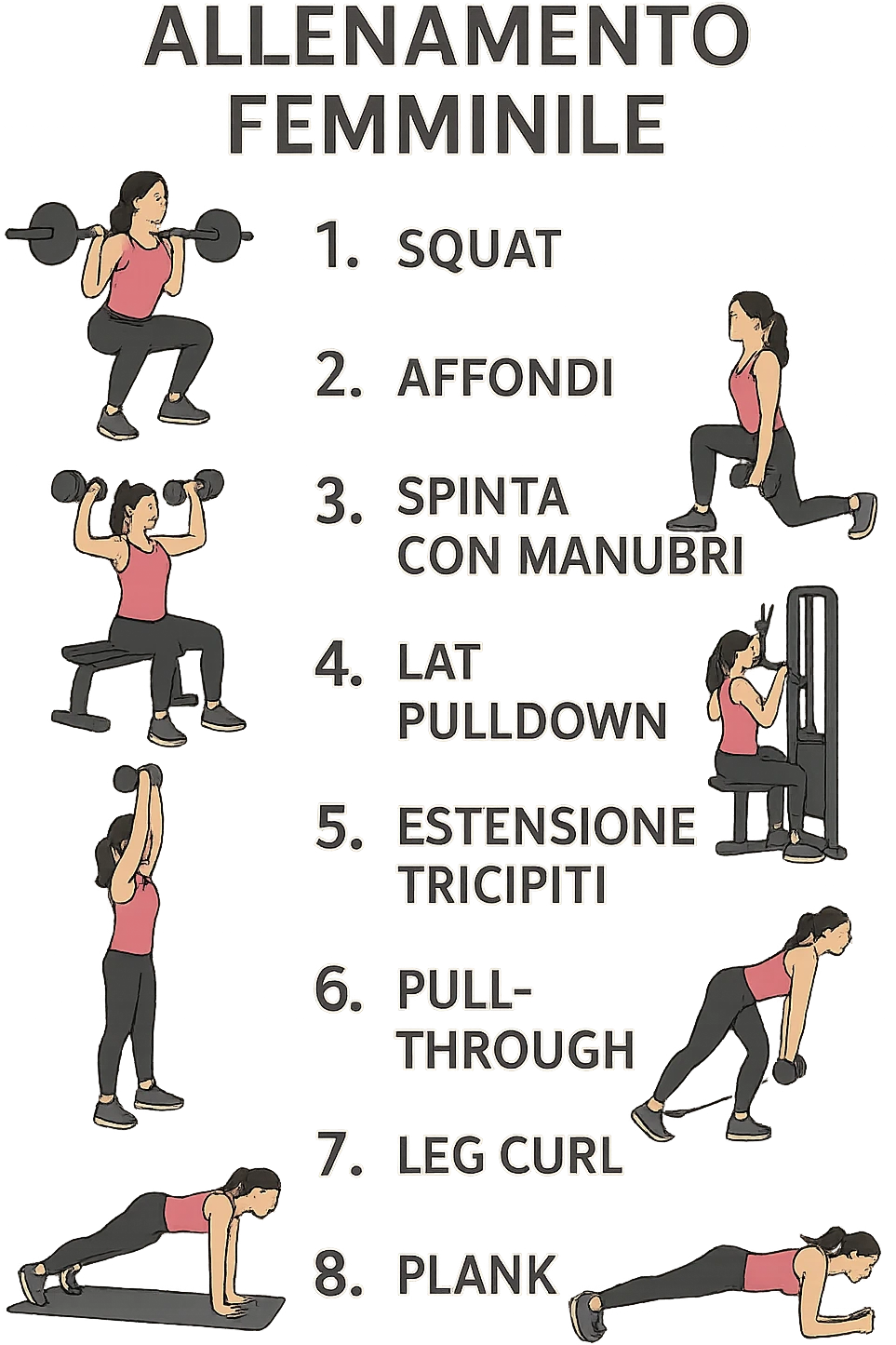 Scheda da palestra su sfondo isolato senza sfondo in italiano specifica per allenamento al femminile emoji