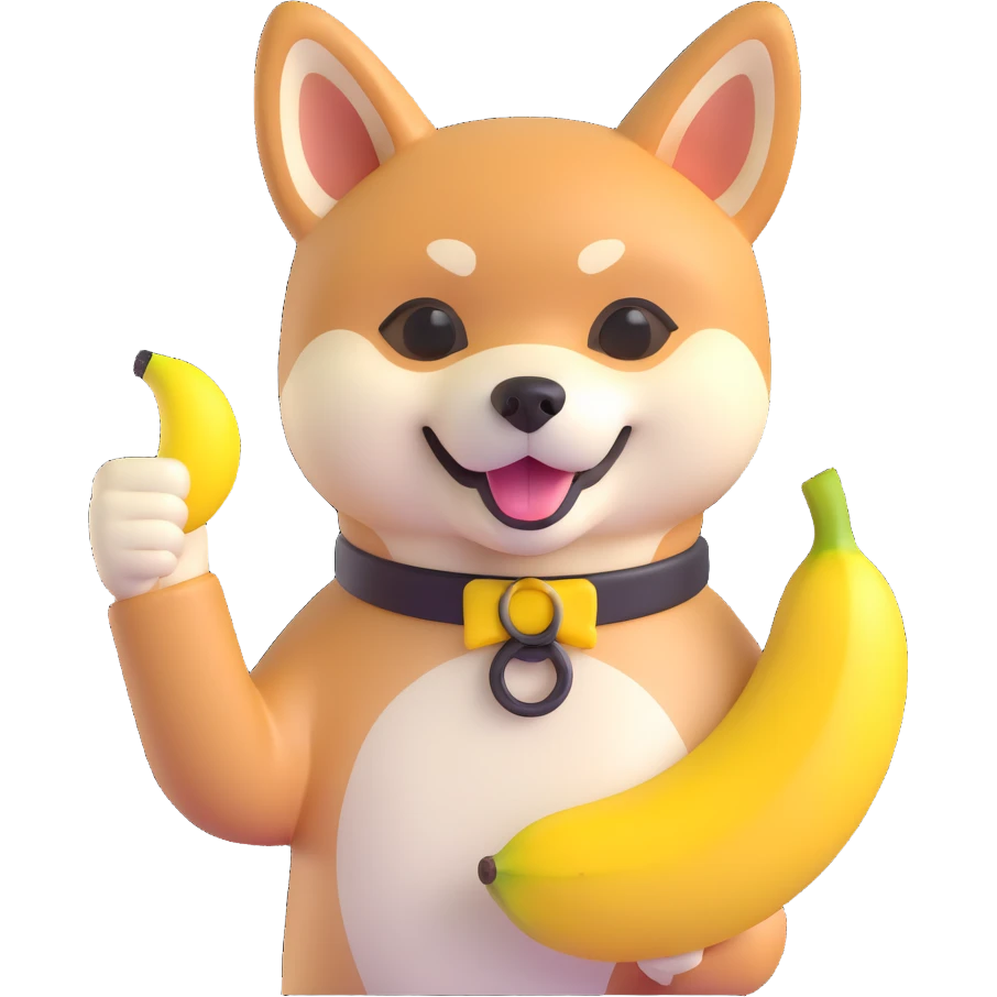 shiba inu showing thumb up and having banana emoji