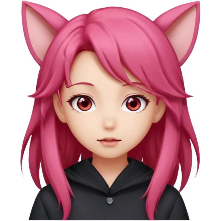 cute anime girl with ears, red blowing hair emoji