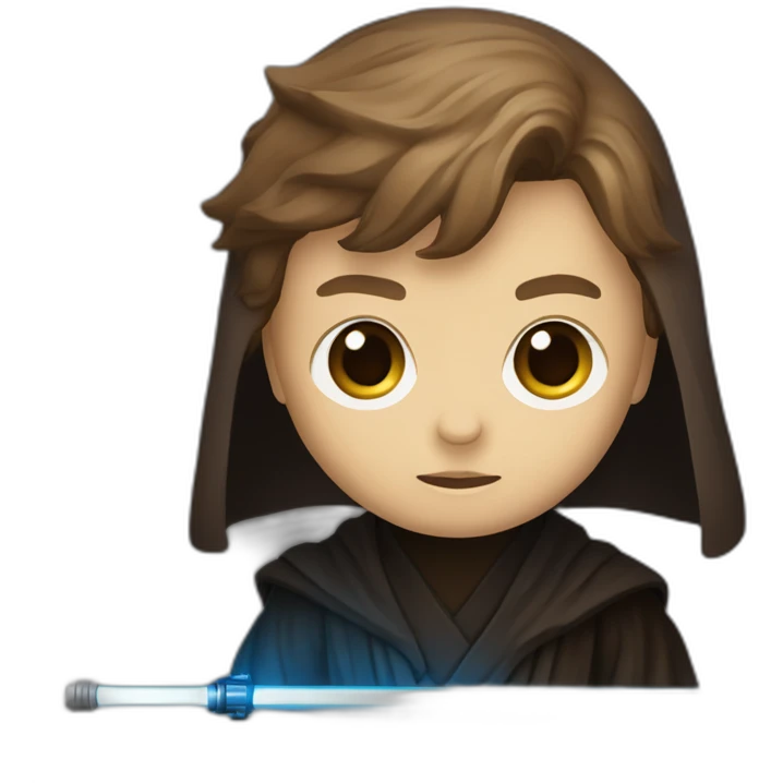 Dark side anakin skywalker (yellow-red eyes) (brown hooded robe) (portrait, front facing) (blue lightsaber) emoji