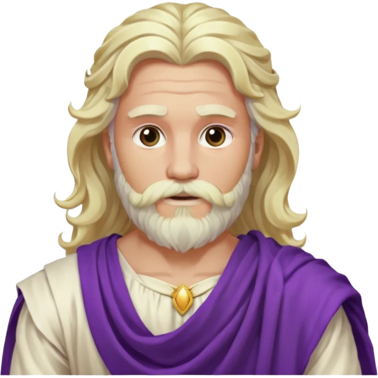 Jupiter from The Olympians with long platinum blonde wavy hair and beard, purple toga emoji