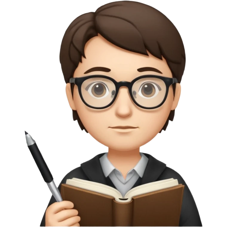 writer holding pen and book, wearing glasses emoji