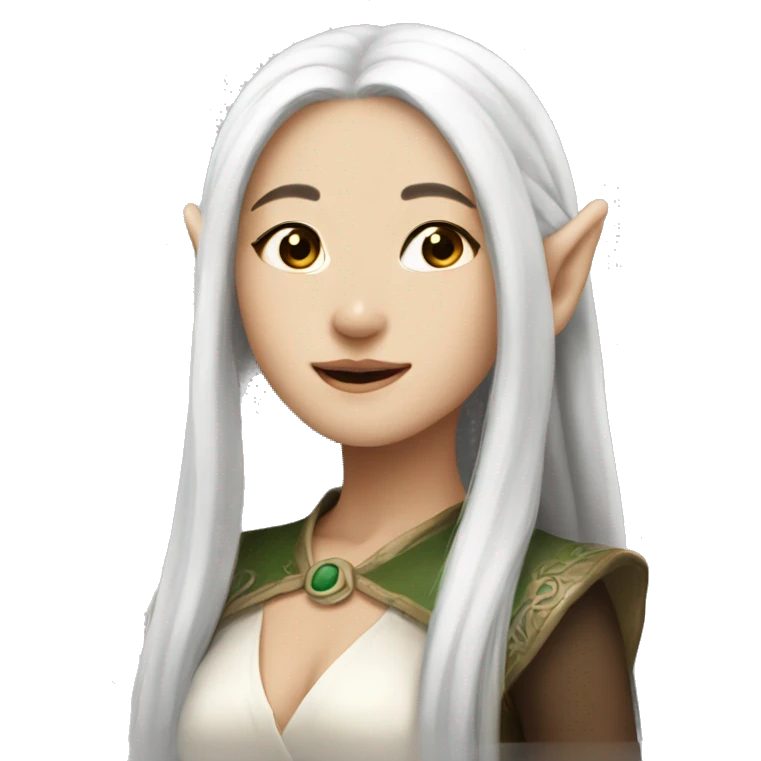 Asian feminine body slim long white hair elf  emoji