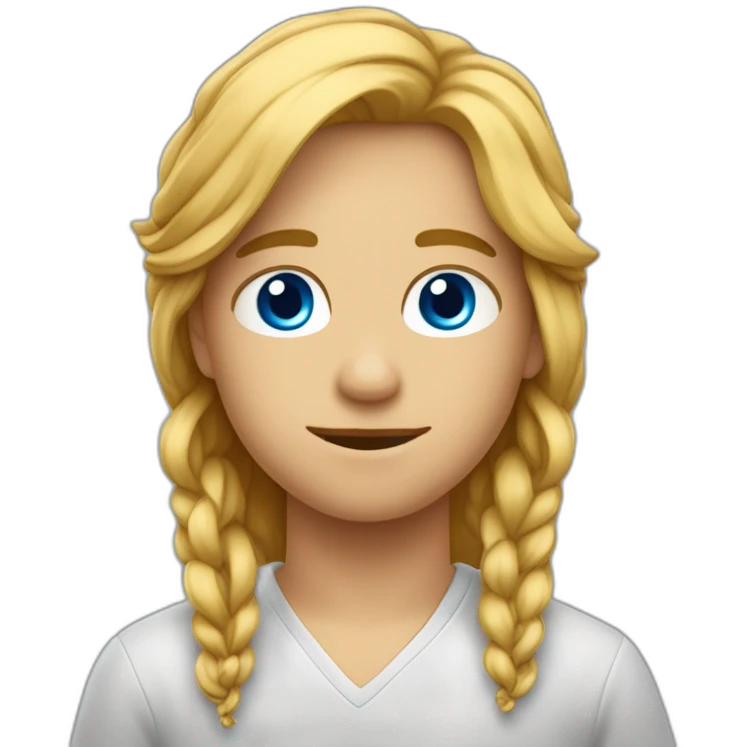 Un garçon aux cheveux châtains assez longs avec les yeux bleus qui rigole emoji