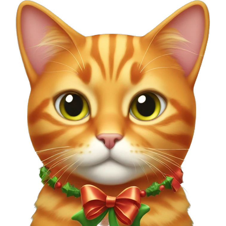 fully orange cat with christmas bow emoji