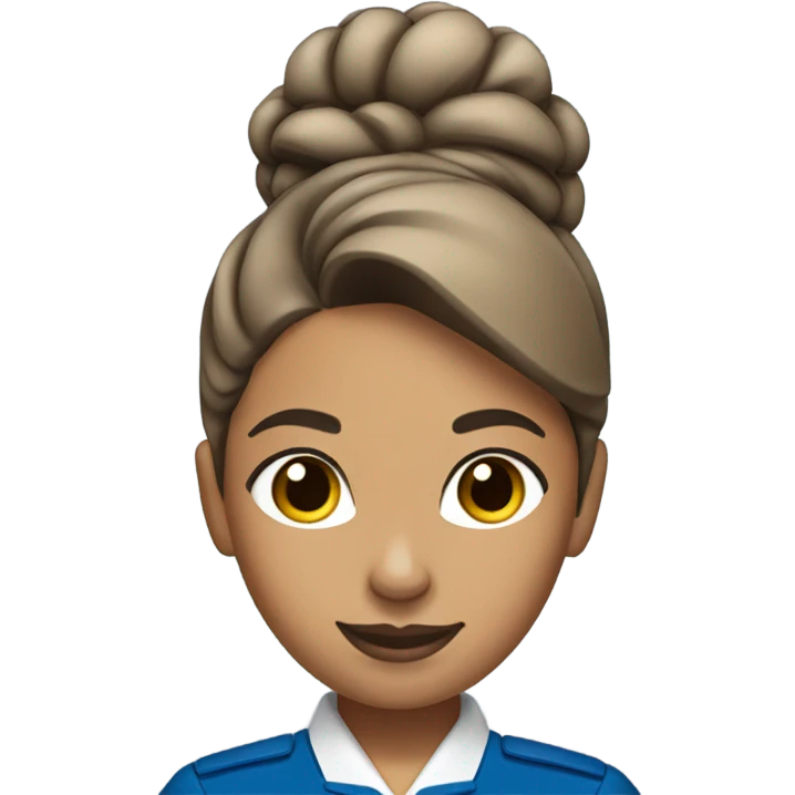 Brown tan skin flight attendant with hair in a bun blue uniform emoji