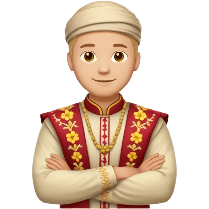fullbody Pharisee, arms crossed, smiling gently, traditional clothing, standing, emoji style emoji