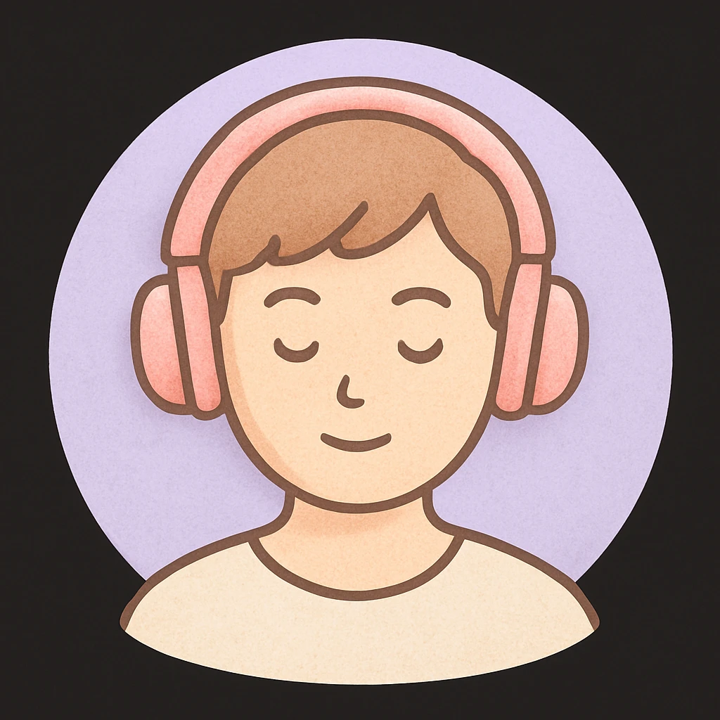 person with short hair and headphones, soft line avatar style, gentle lines and pastel hues emoji