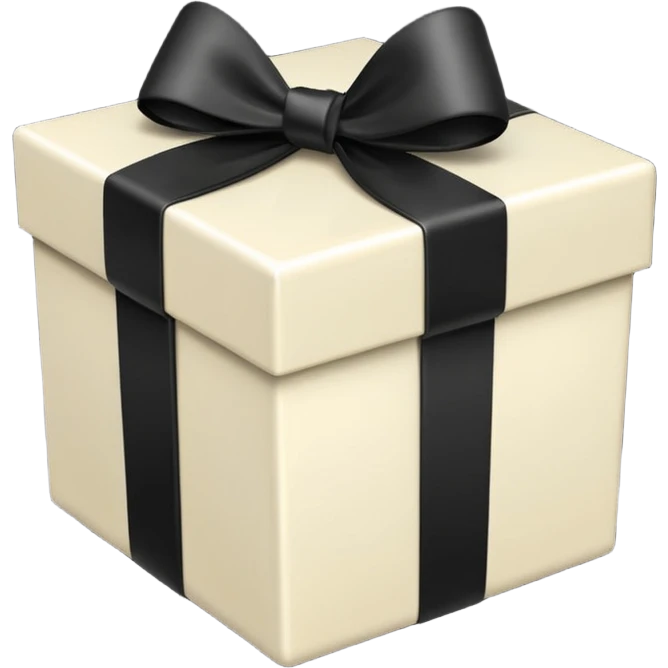 square ivory gift box present with a black bow emoji