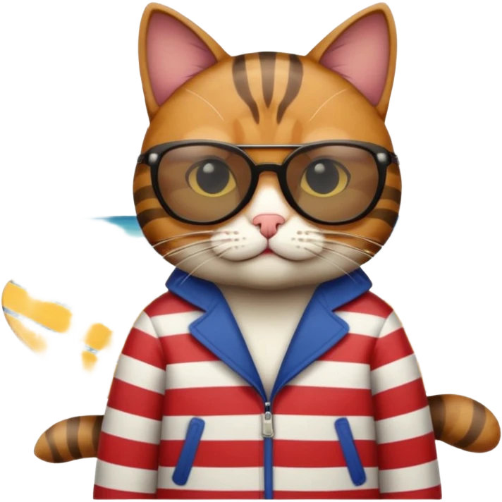 Gato enojado con gafas en la plya emoji