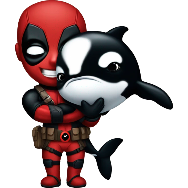 Deadpool holding a baby orca emoji