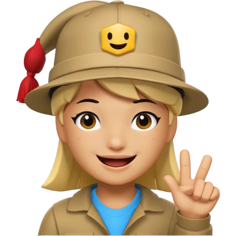 roblox gacha character, winking, wearing a Roblox hat, cheerful look emoji