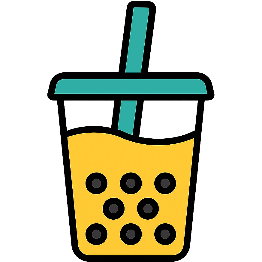 colorful outlined icon of a boba tea cup with straw and pearls emoji