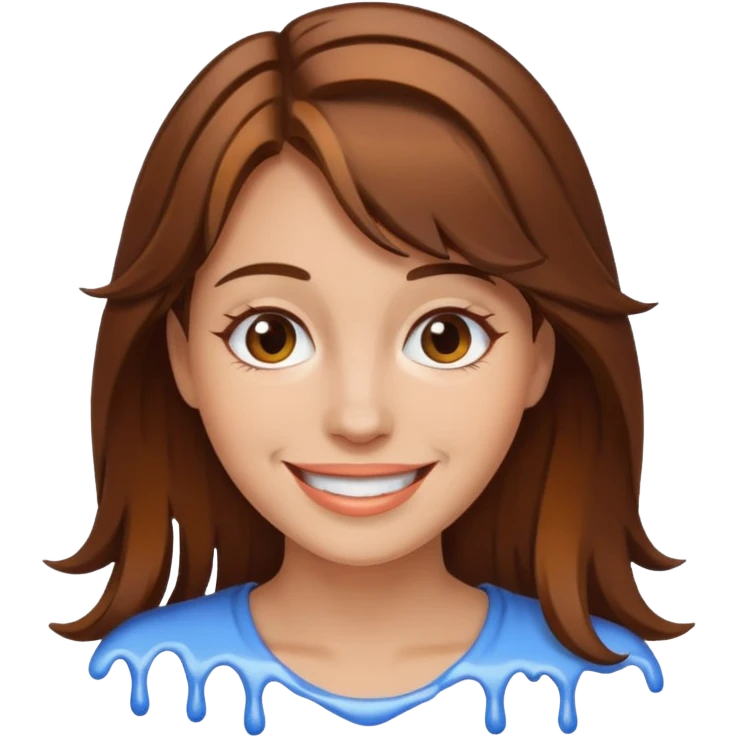 Brown Hair Woman , white paint , drip, face, happy emoji
