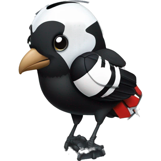 A magpie wearing a Manchester United uniform holding a ball in the space station emoji