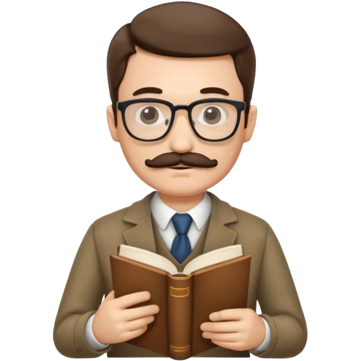 gentleman with moustache holds a book and reads it emoji