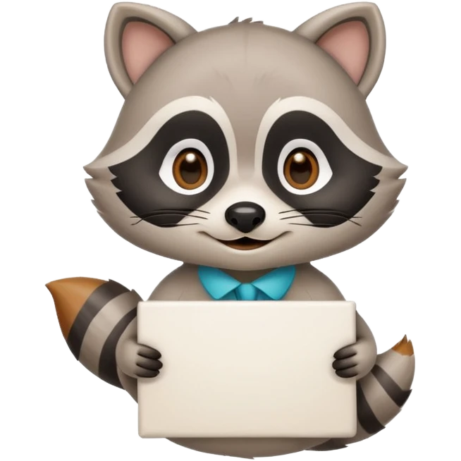 soft raccoon mascot holding a blank sign, neutral calm colors, gentle smile, rounded shapes, clean outline, safe educational style emoji
