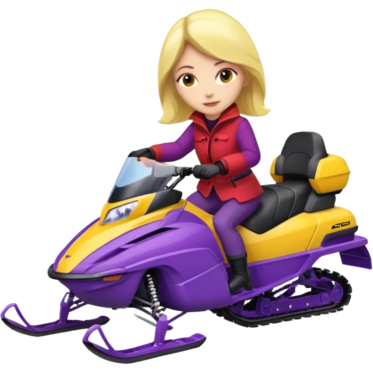 Woman wearing red coat  on purple and yellow snowmobile emoji