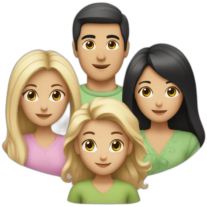 “A family with a man having black hair and Asian black eyes, and a woman with blonde hair and green eyes, and a daughter with brown hair.” emoji