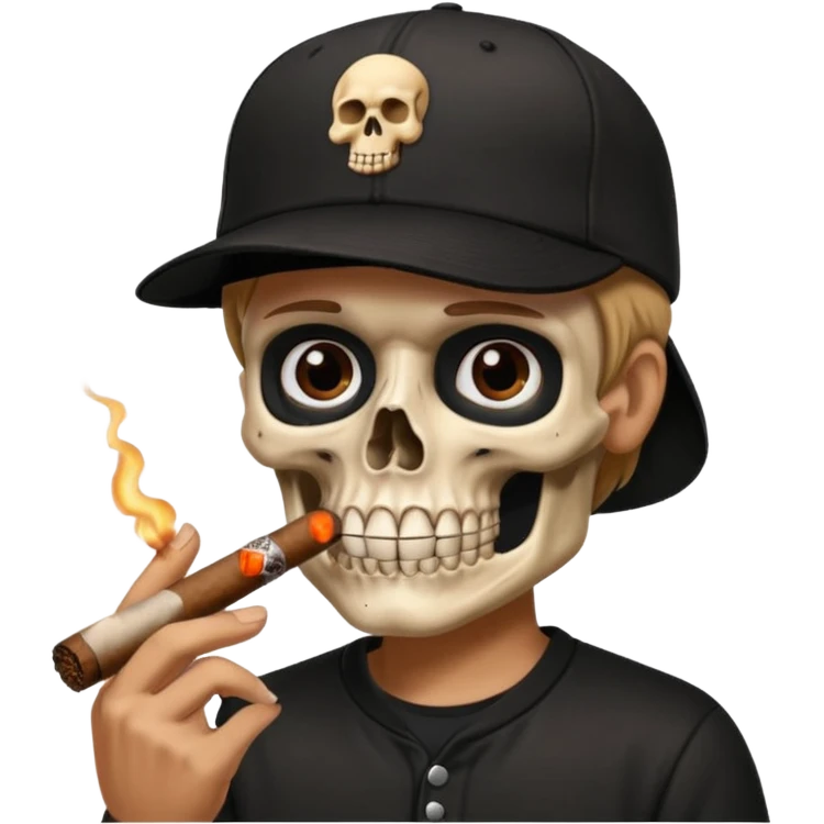 Skull head with a black baseball cap with a cigar in his mouth emoji