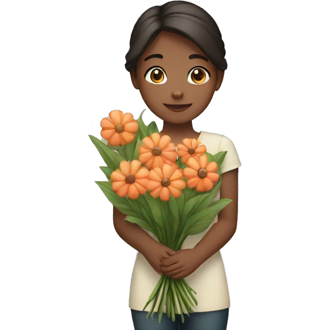 Girl holding an big boquet emoji