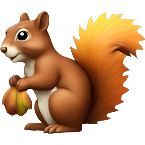 A fluffy squirrel holding acorns, with autumn leaves around it emoji