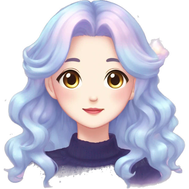 Gorgeous anime style lady blushing face dreamy idol model colorful shiny sparkle kawaii pastelcore cottagecore pearly petite simplistic aesthetic trending style emoji
