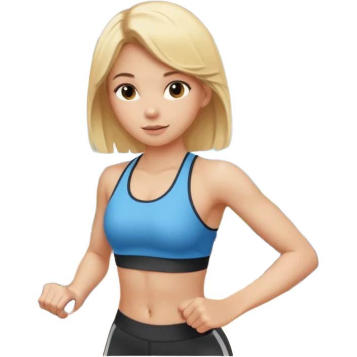 a young girl with blonde hair is exercising in the gym emoji