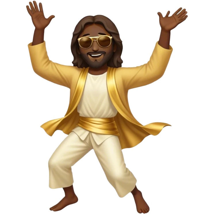 dancing figure of rejoicing Jesus with  sunglases golden  emoji