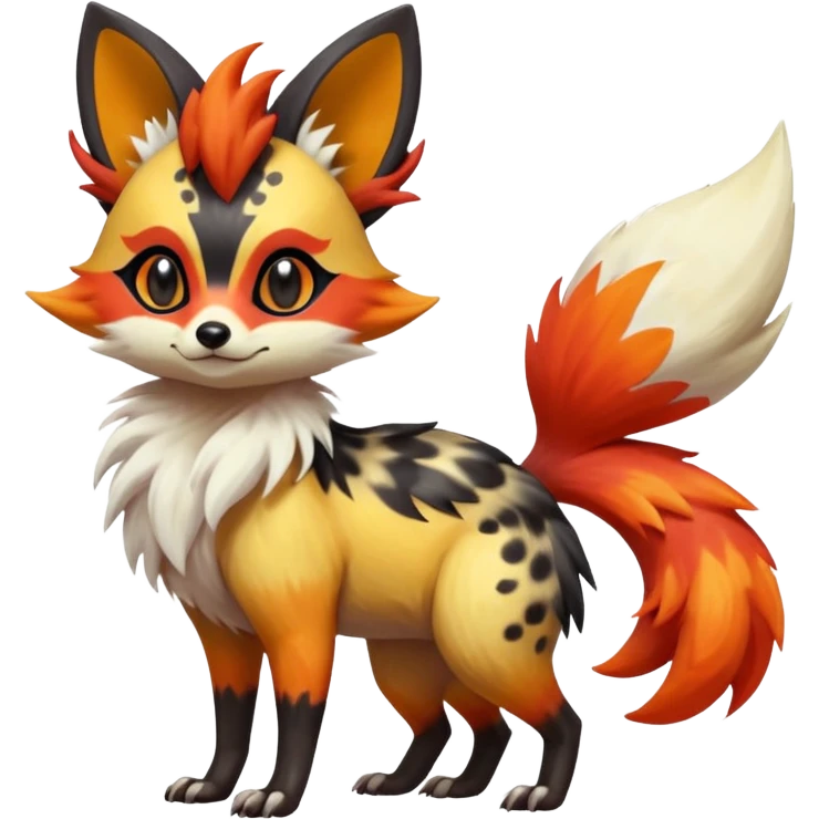 Rare realistic cool cute epic aesthetic colorful Fennekin-Zorua-Civet-Genet-species-Fakemon-hybrid-creature, with splotches and rosette markings, full body emoji