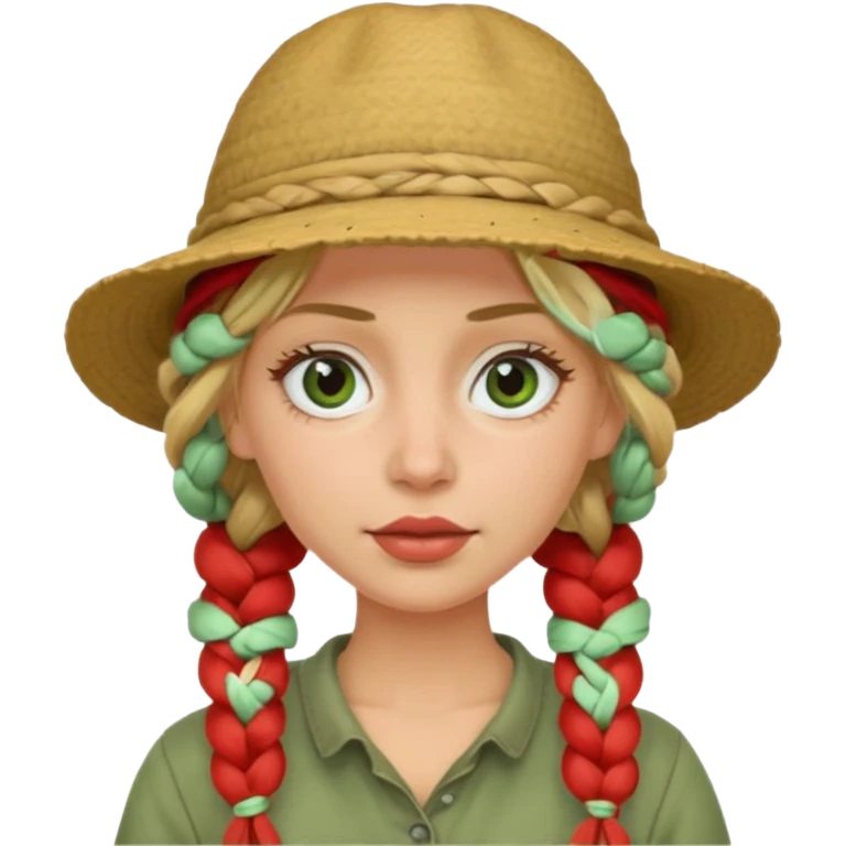 messy green clay mask and red tourist hat blond braided woman big eyes emoji