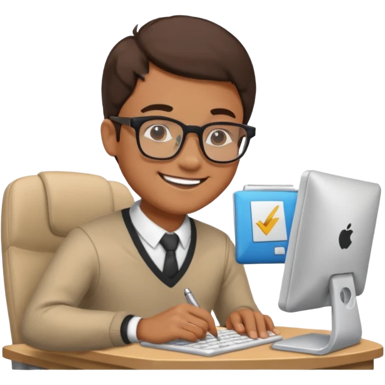 a man passes test on computer emoji
