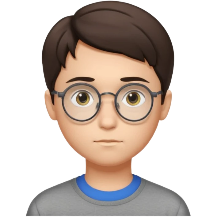 BRUNETTE teen boy with medium short middle parted hair, GREY eyes, round Glasses looking judging to the Side emoji