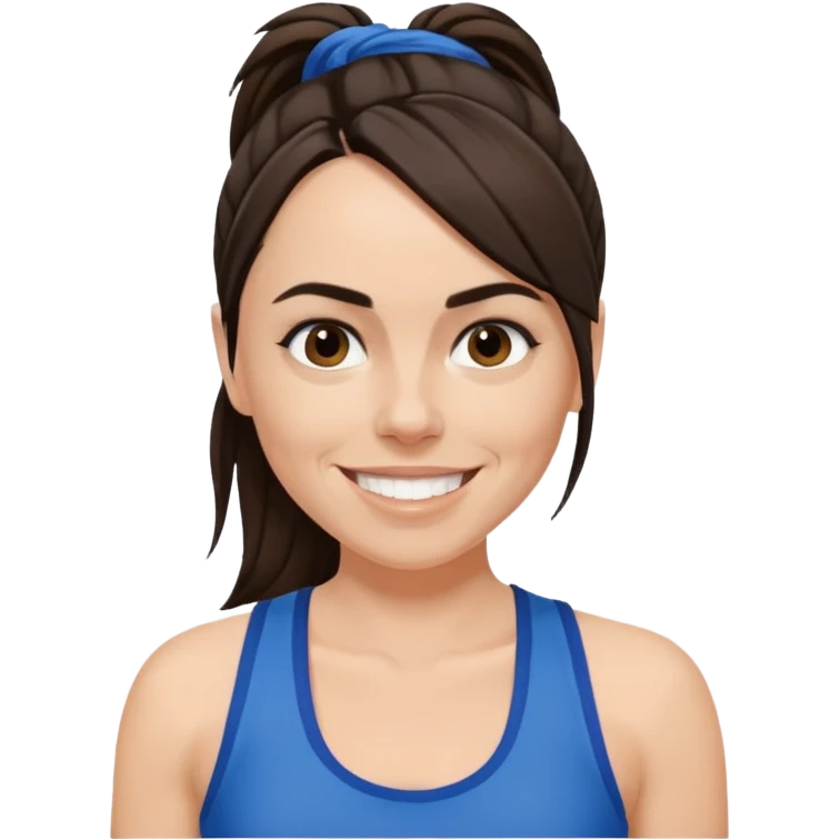 Melanie C dark brown ponytail hair with blue tank top emoji
