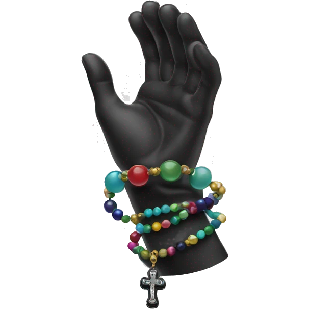 Black Praying hands with prayer beads emoji