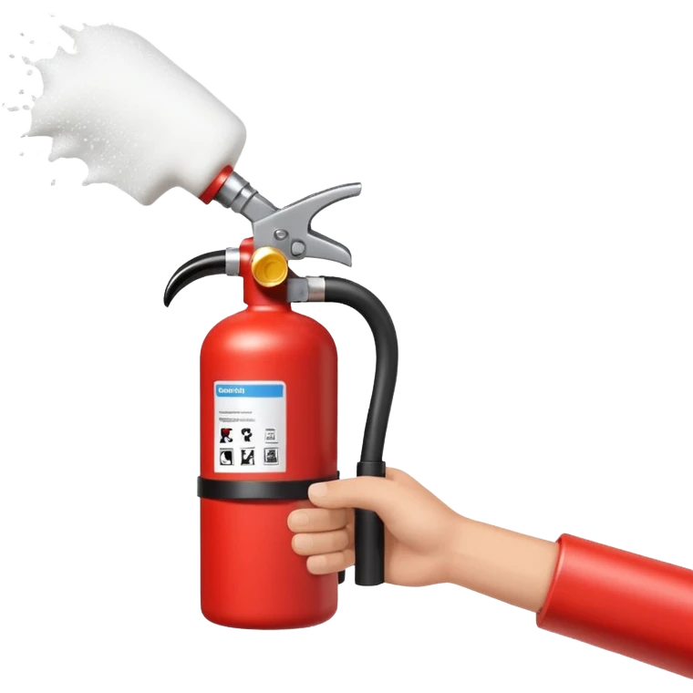 A hand holding Fire extinguisher and extinguishing the fire, no man emoji