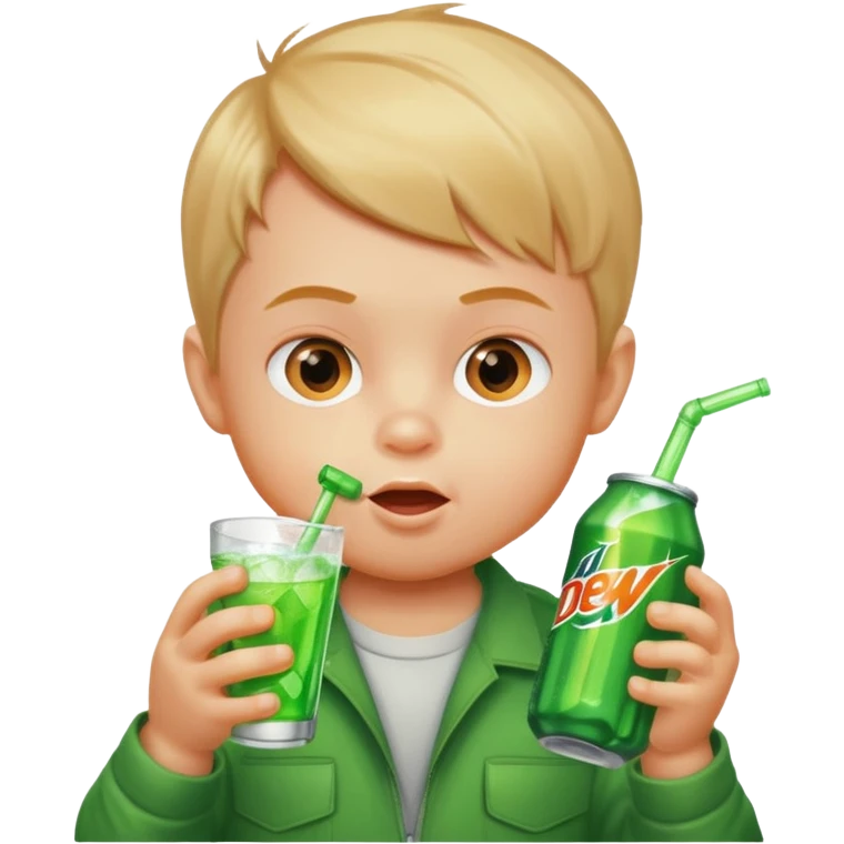 A baby boy drinking Mountain Dew emoji