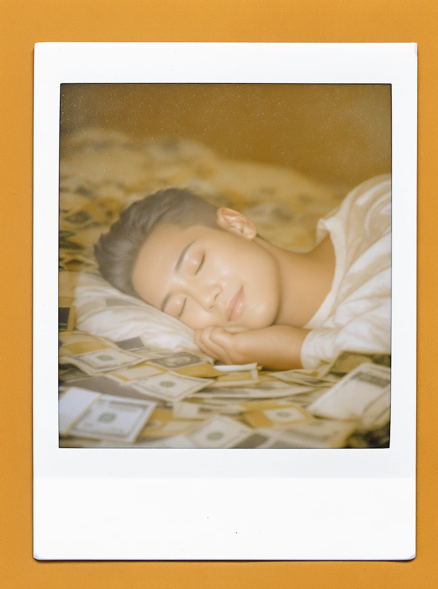 happy person napping on mattress of money emoji