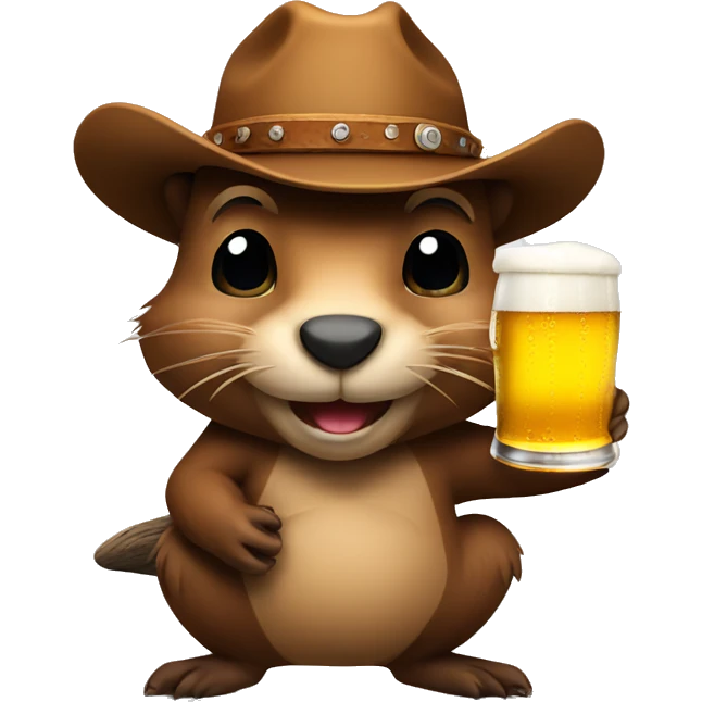 Beaver wearing a cowboy hat with a beer in hand emoji
