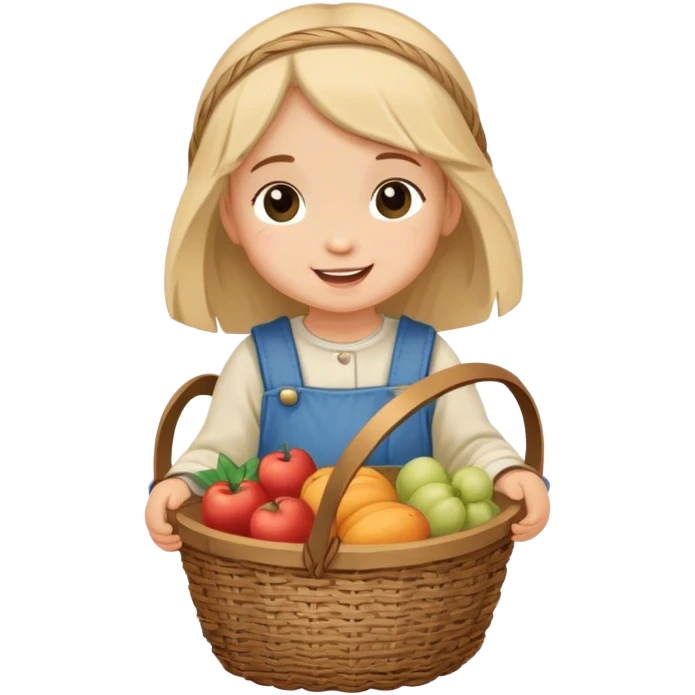 happy toddler girl  carrying wicker basket, medieval age emoji