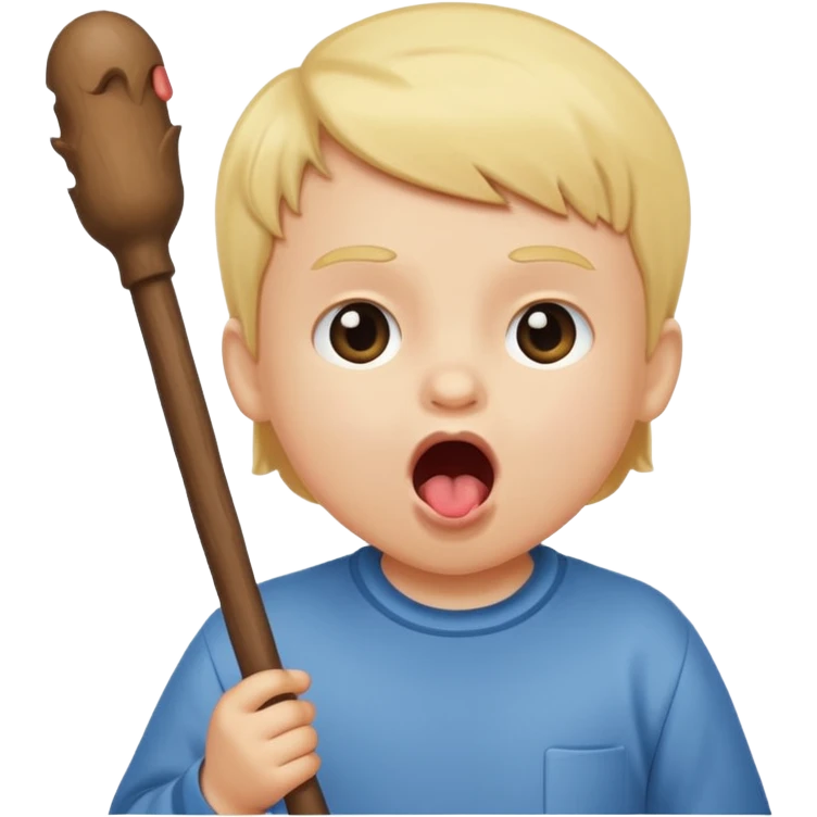 A stick with an open mouth without a tongue in a white child emoji