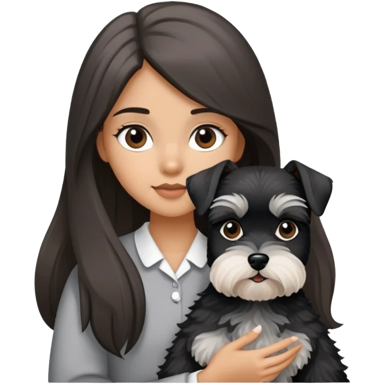 Long-haired girl holding a Black and white schnauzer emoji