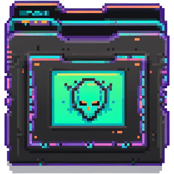32x32 cyberpunk folder icon with neon glow, retro computer style emoji