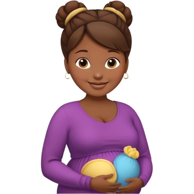 pregnant woman, brown hair, dark skin, bun hair emoji